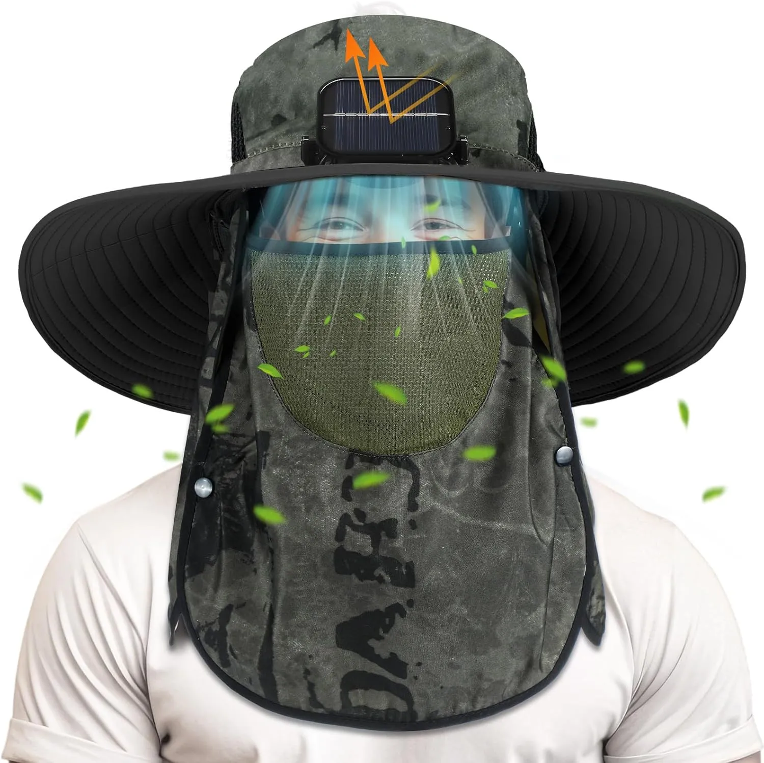 Berlune Solar Sun Hat Oversized Fishing Hat with Fan Bucket Hat Removable UV Protection UPF 50  Sun Protection Wide Brim