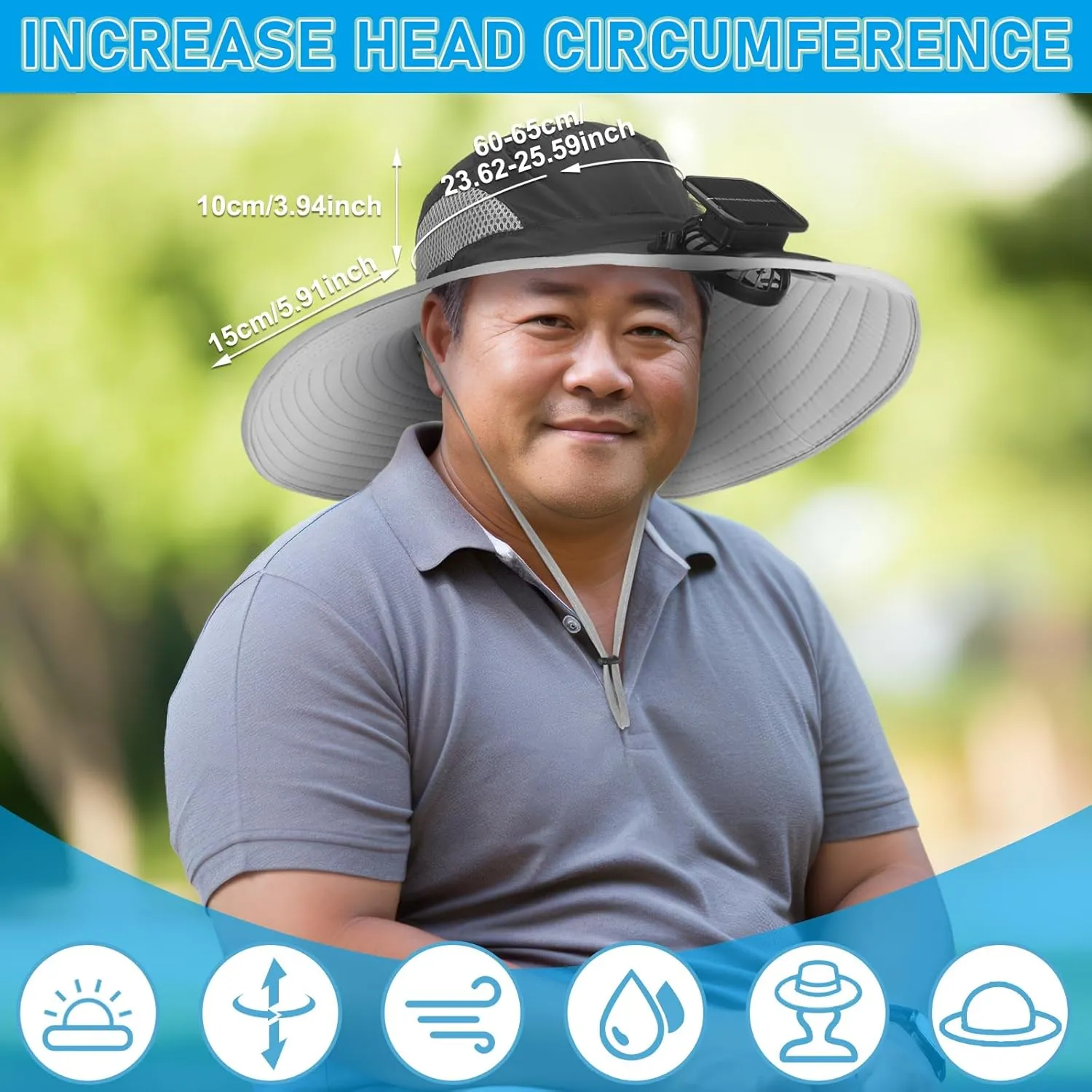 Berlune Solar Sun Hat Oversized Fishing Hat with Fan Bucket Hat Removable UV Protection UPF 50  Sun Protection Wide Brim