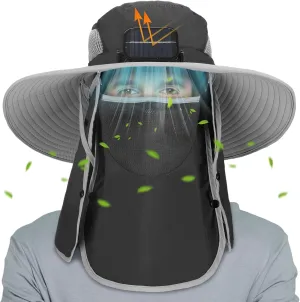 Berlune Solar Sun Hat Oversized Fishing Hat with Fan Bucket Hat Removable UV Protection UPF 50  Sun Protection Wide Brim