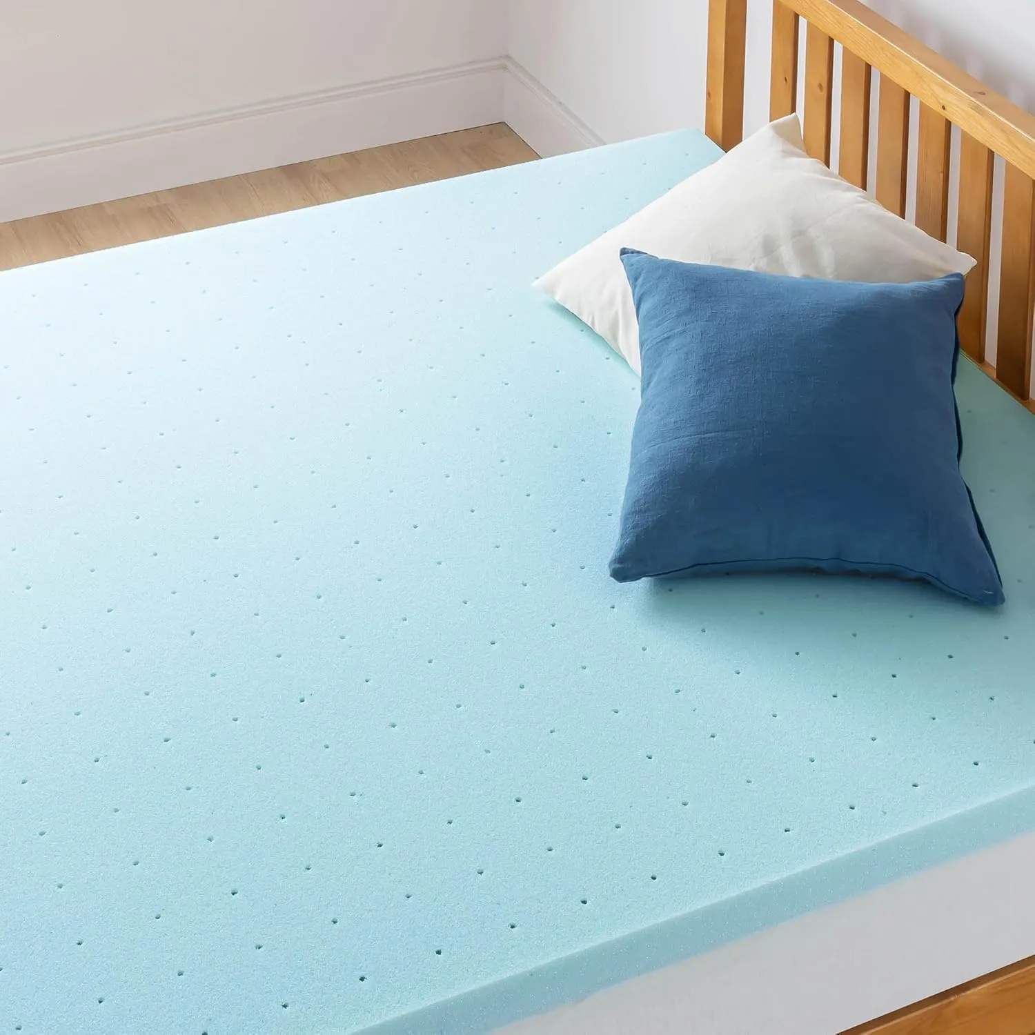 Best Price Mattress 1.5 Inch Ventilated Memory Foam Mattress Topper, Cooling Gel Infusion, CertiPUR-US Certified, Queen Blue