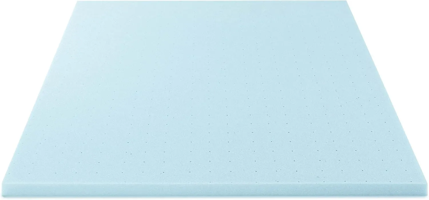Best Price Mattress 1.5 Inch Ventilated Memory Foam Mattress Topper, Cooling Gel Infusion, CertiPUR-US Certified, Queen Blue