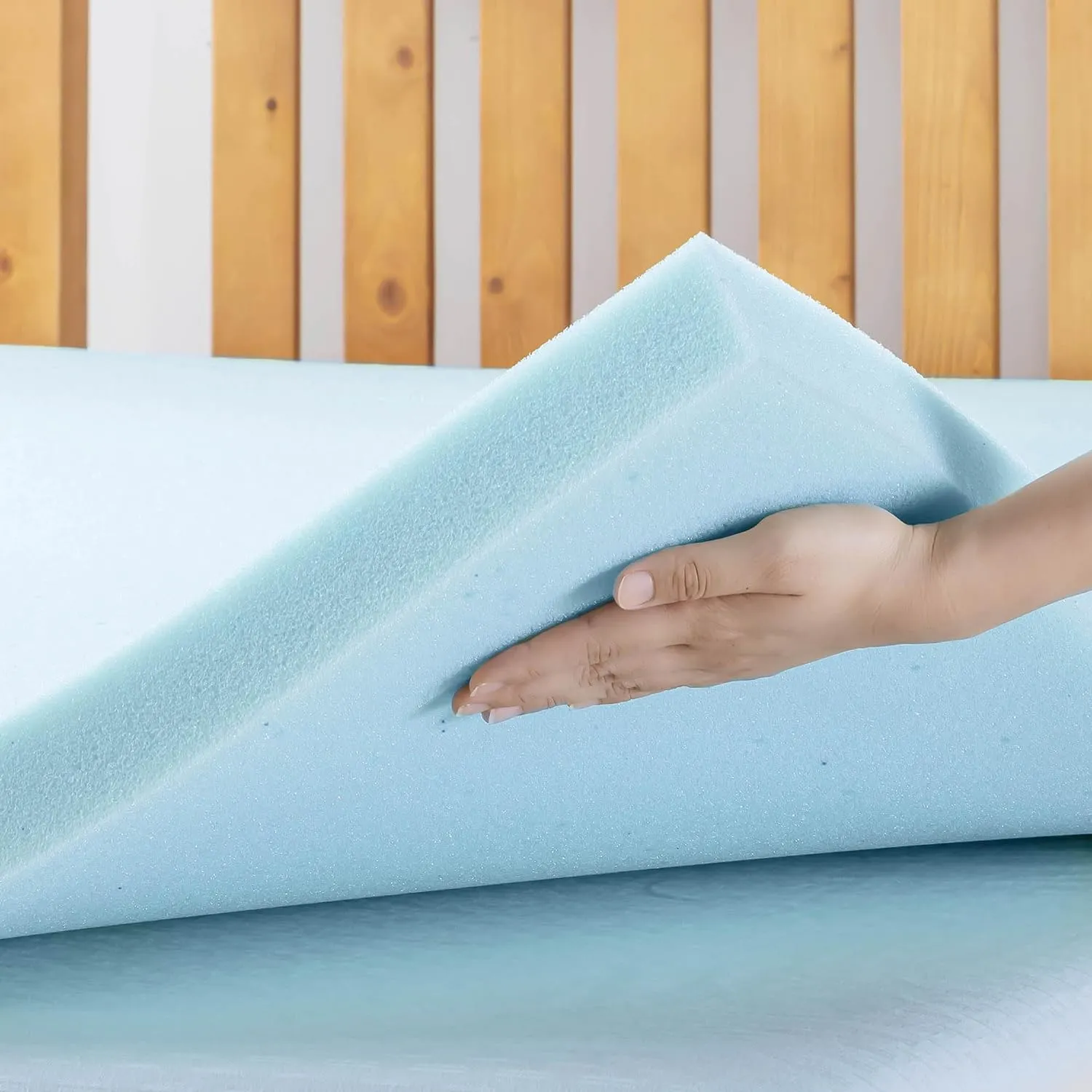 Best Price Mattress 1.5 Inch Ventilated Memory Foam Mattress Topper, Cooling Gel Infusion, CertiPUR-US Certified, Queen Blue