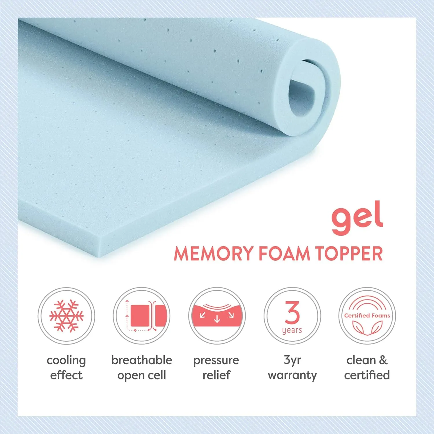 Best Price Mattress 1.5 Inch Ventilated Memory Foam Mattress Topper, Cooling Gel Infusion, CertiPUR-US Certified, Queen Blue