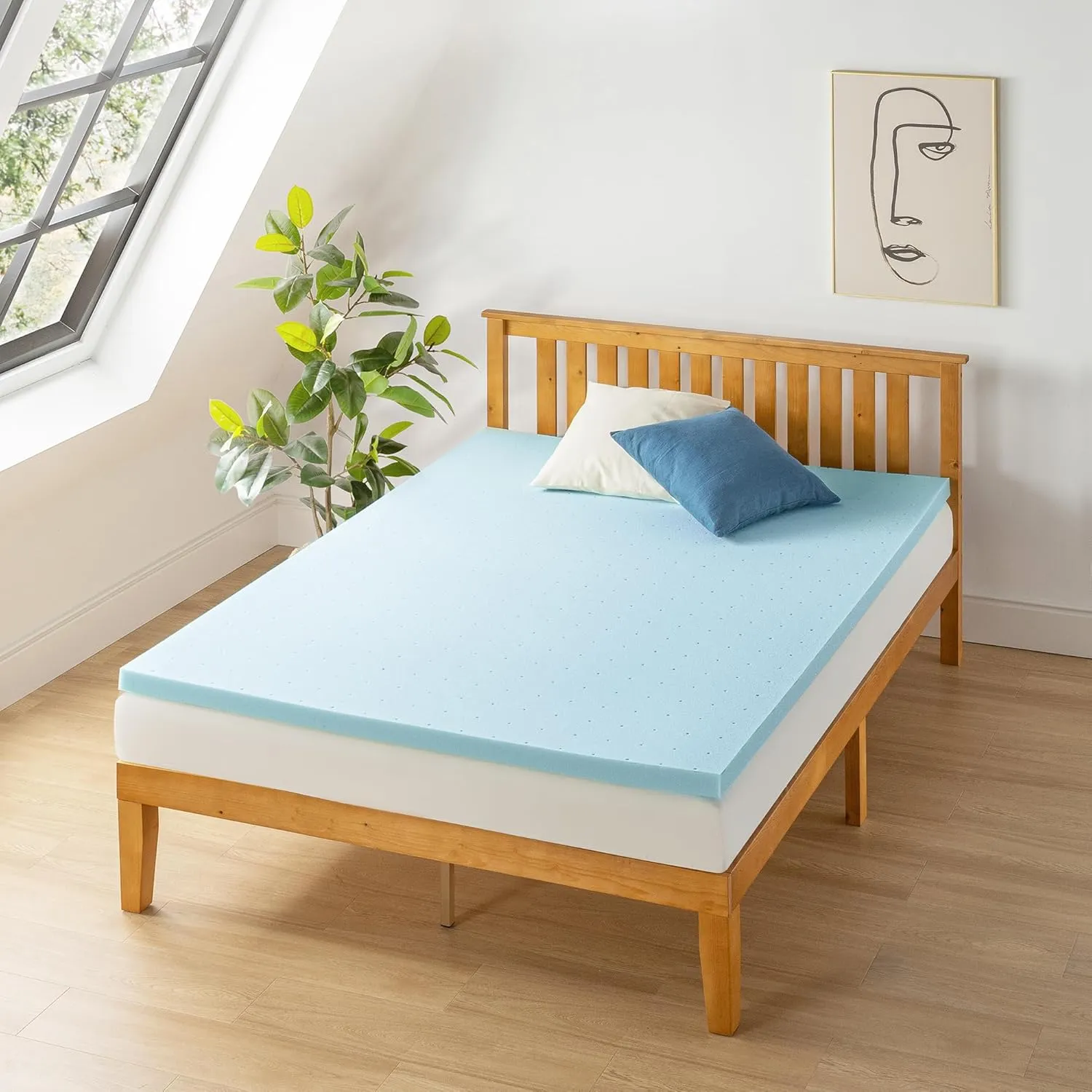 Best Price Mattress 2-inch Ventilated Gel Memory Foam Topper - Full, Dorm Essentials, Blue