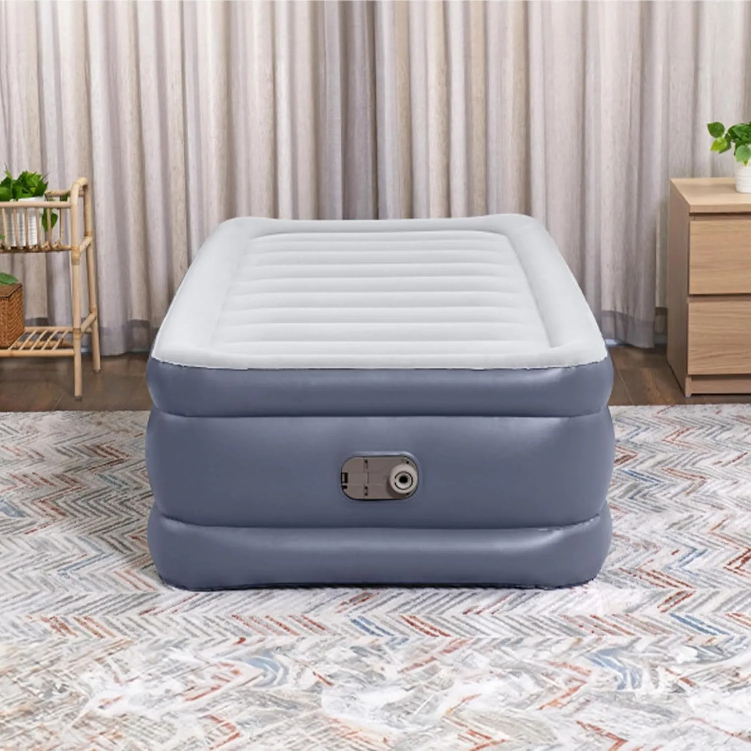Bestway Air Mattress, TriTech Twin Airbed with Built-in Pump and Storage Bag, Gray
