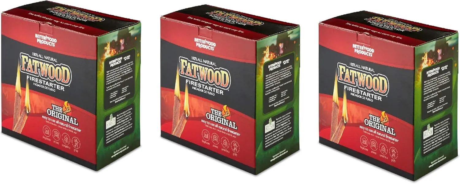 Betterwood 5lb Fatwood Natural Pine Firestarter (3 Pack) for Campfire, BBQ, or Pellet Stove; Non-Toxic and Water Resistant