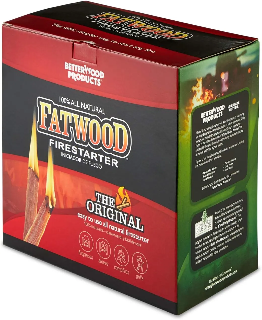 Betterwood 5lb Fatwood Natural Pine Firestarter (3 Pack) for Campfire, BBQ, or Pellet Stove; Non-Toxic and Water Resistant