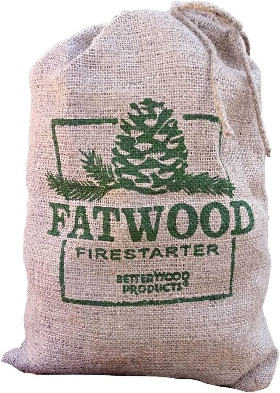 Betterwood Fatwood 10lb Firestarter Burlap Bag (3 Pack) for Campfire, BBQ, or Pellet Stove; Non-Toxic and Water Resistant; Safe and Easy Set- Up