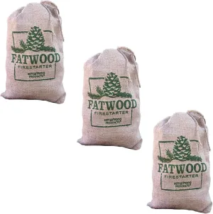 Betterwood Fatwood 10lb Firestarter Burlap Bag (3 Pack) for Campfire, BBQ, or Pellet Stove; Non-Toxic and Water Resistant; Safe and Easy Set- Up