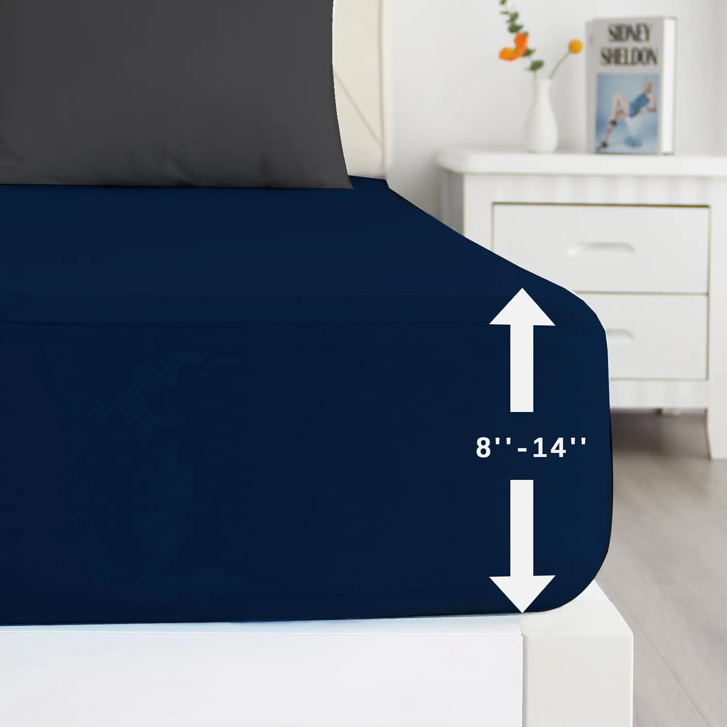 Biloban Twin Fitted Sheet 2 Pack, Twin Bedding Fitted Sheets Only with Deep Pocket up to 14", Bottom Sheet, Shrinkage & Stain Resistant Fitted Bed Sheets, Wrinkle Free & Easy Care, Navy Blue