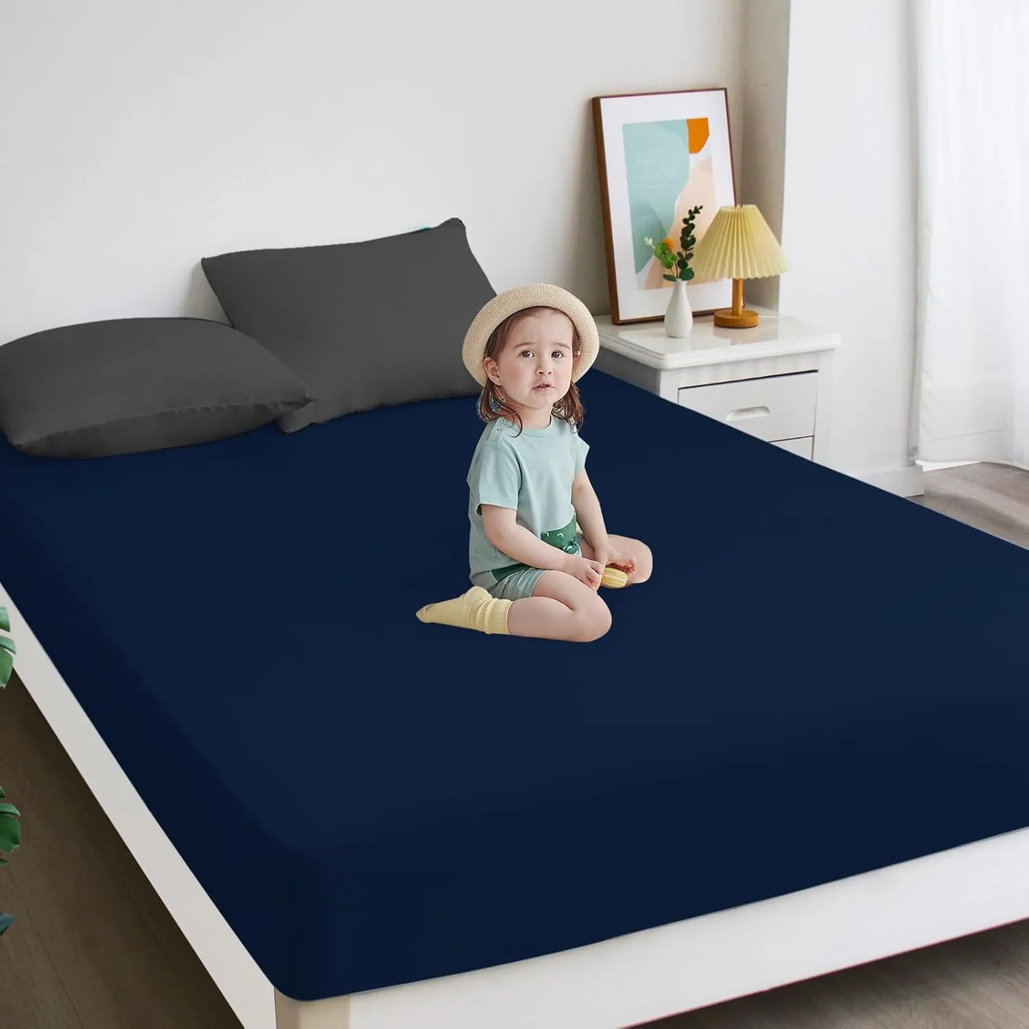 Biloban Twin Fitted Sheet 2 Pack, Twin Bedding Fitted Sheets Only with Deep Pocket up to 14", Bottom Sheet, Shrinkage & Stain Resistant Fitted Bed Sheets, Wrinkle Free & Easy Care, Navy Blue