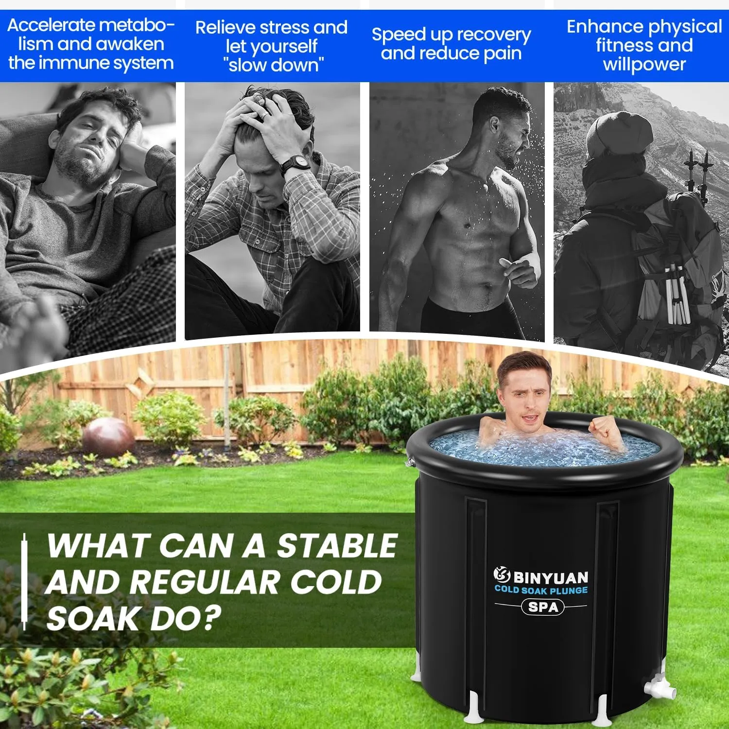 BINYUAN XL Ice Bath Tub for Athletes With Cover 99 Gal Cold Plunge Tub for Recovery, Multiple Layered Portable Ice Bath Plunge Pool Suitable for Gardens, Gyms and Other Cold Water Therapy Training