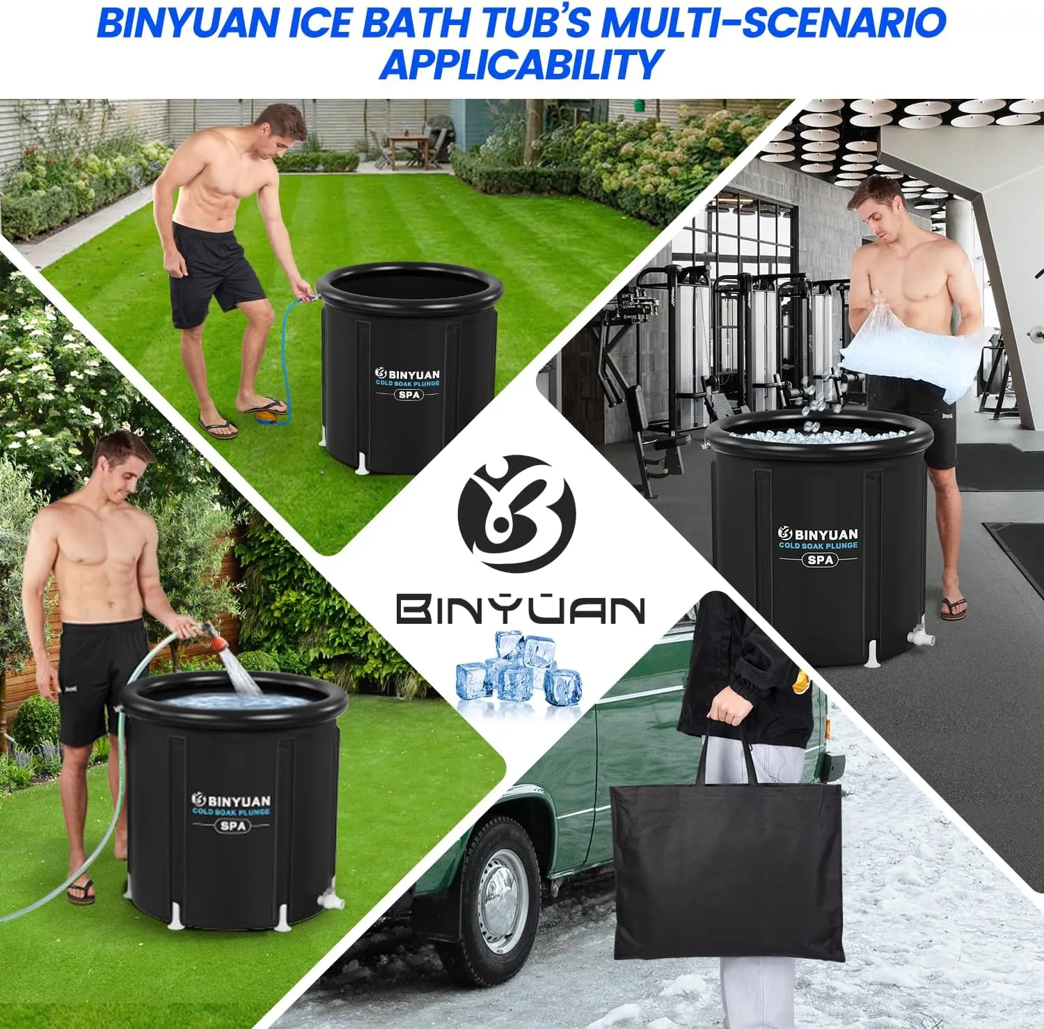 BINYUAN XL Ice Bath Tub for Athletes With Cover 99 Gal Cold Plunge Tub for Recovery, Multiple Layered Portable Ice Bath Plunge Pool Suitable for Gardens, Gyms and Other Cold Water Therapy Training
