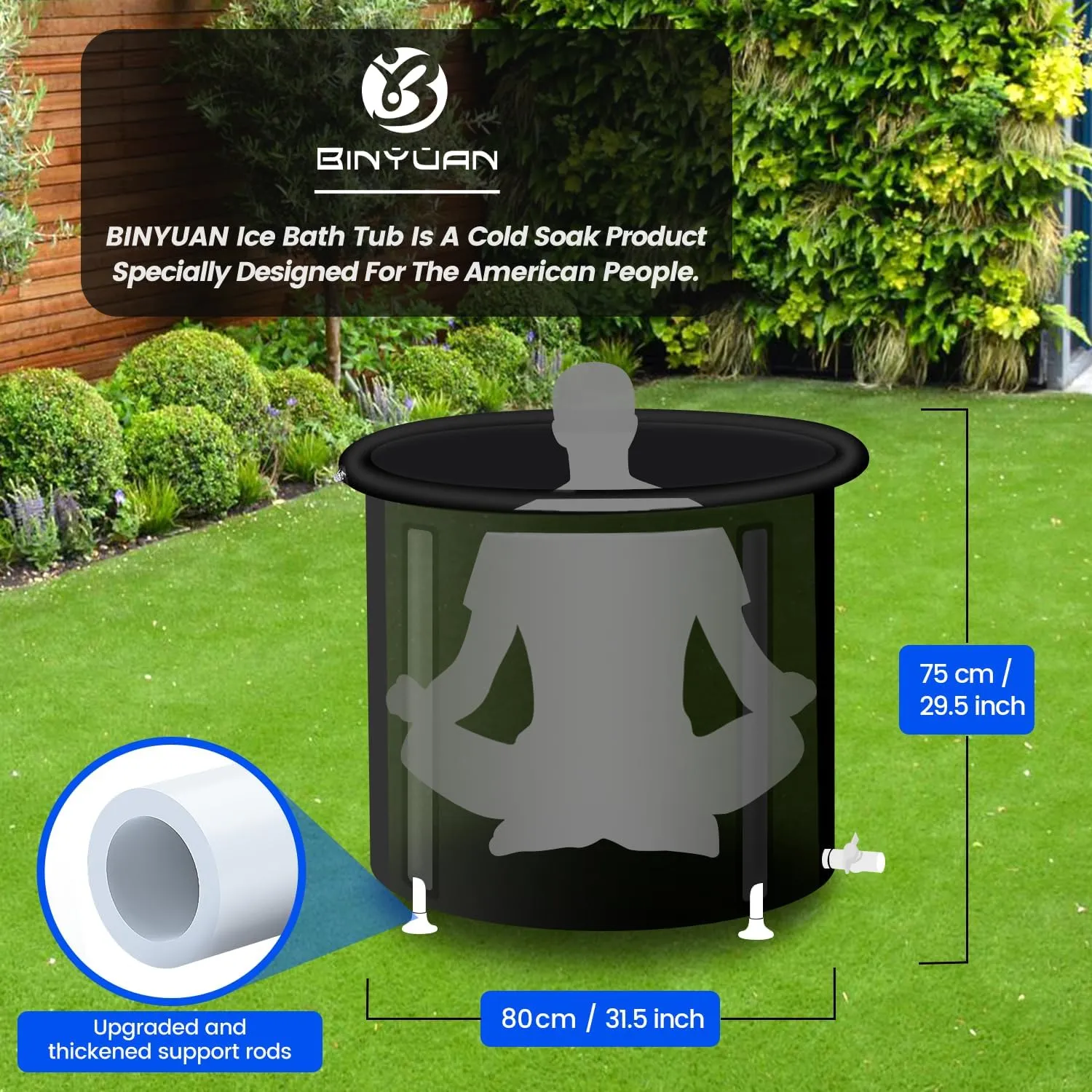 BINYUAN XL Ice Bath Tub for Athletes With Cover 99 Gal Cold Plunge Tub for Recovery, Multiple Layered Portable Ice Bath Plunge Pool Suitable for Gardens, Gyms and Other Cold Water Therapy Training