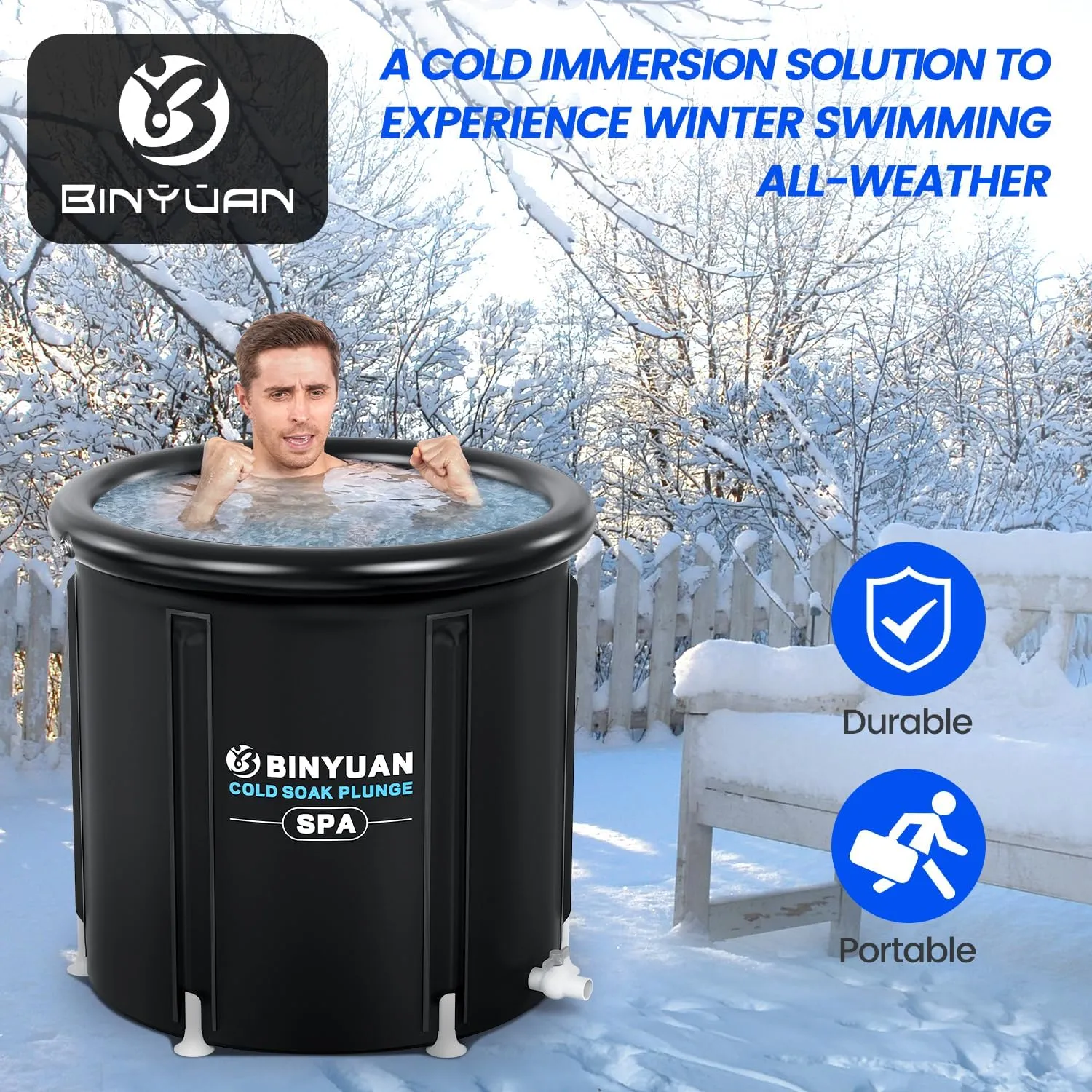BINYUAN XL Ice Bath Tub for Athletes With Cover 99 Gal Cold Plunge Tub for Recovery, Multiple Layered Portable Ice Bath Plunge Pool Suitable for Gardens, Gyms and Other Cold Water Therapy Training