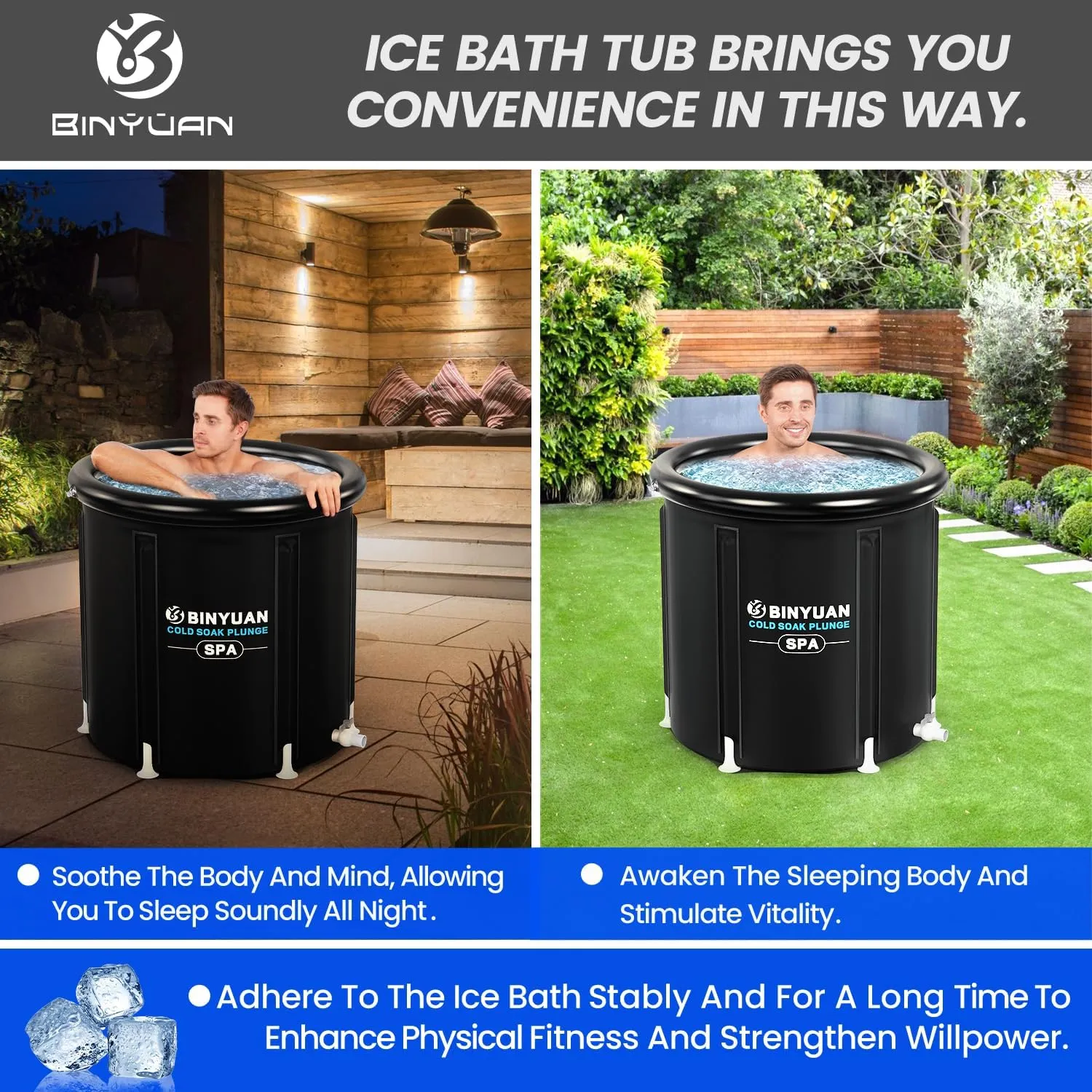BINYUAN XL Ice Bath Tub for Athletes With Cover 99 Gal Cold Plunge Tub for Recovery, Multiple Layered Portable Ice Bath Plunge Pool Suitable for Gardens, Gyms and Other Cold Water Therapy Training