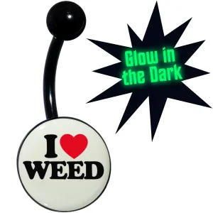 Black Anodized Glow in the Dark I Love Weed Belly Ring