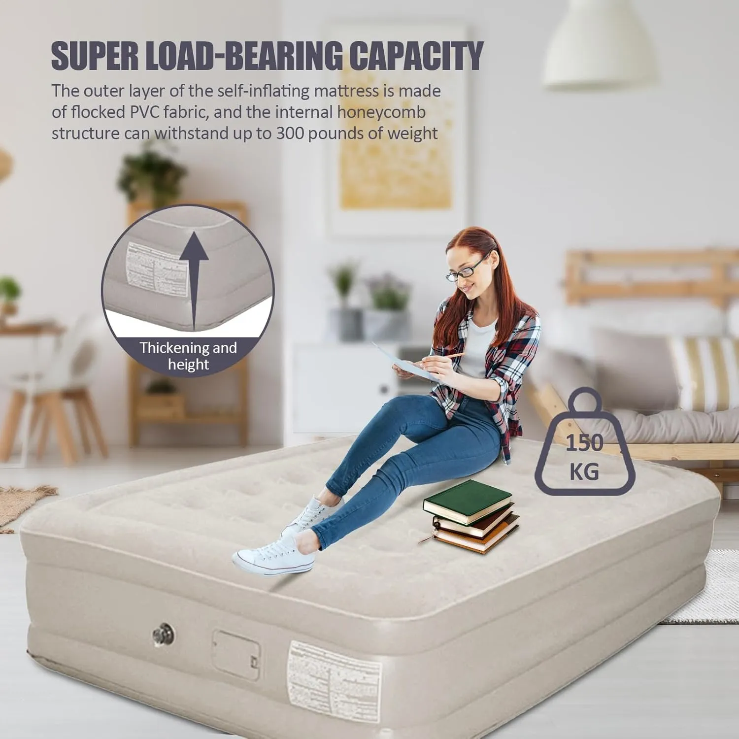 Blow up Mattress | Quick Inflation Deflation Air Mattress | Comfort Inflatable Bed, High Blow up Airbed for Home, Camping, Picnic
