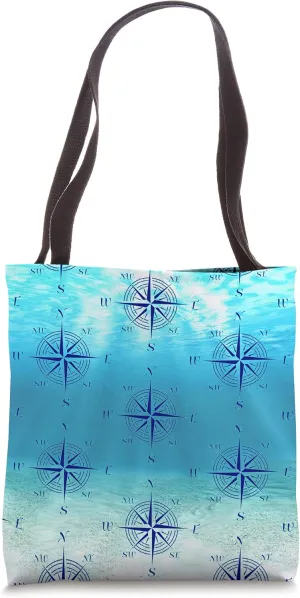 Blue Sailor Compass Rose Vintage Nautical Sailing Tote Bag