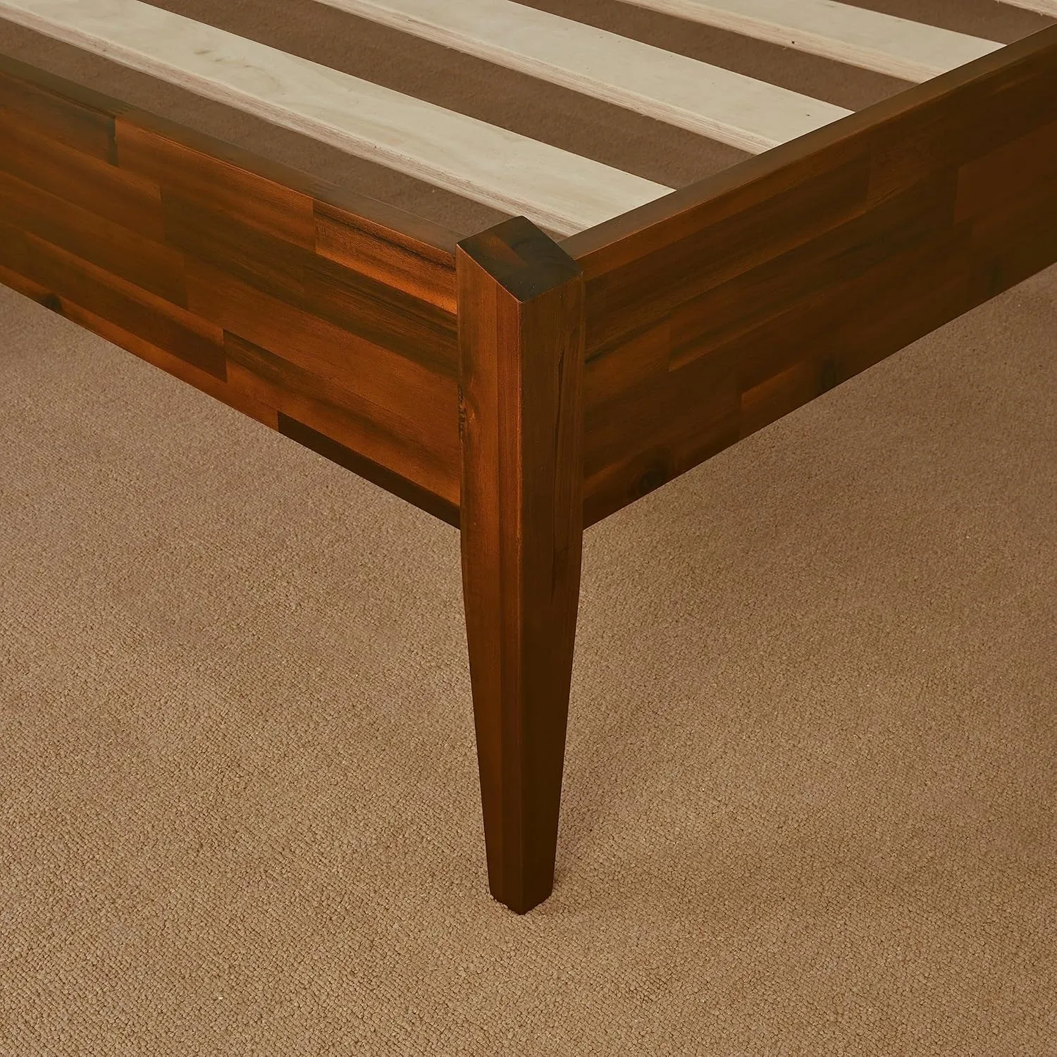 Bme Dinkee 15-Inch Solid Wood Queen Platform Bed Frame - Japanese Joinery, Minimalist Style - Wood Slats, Easy Assembly, No Box Spring Needed - Chocolate