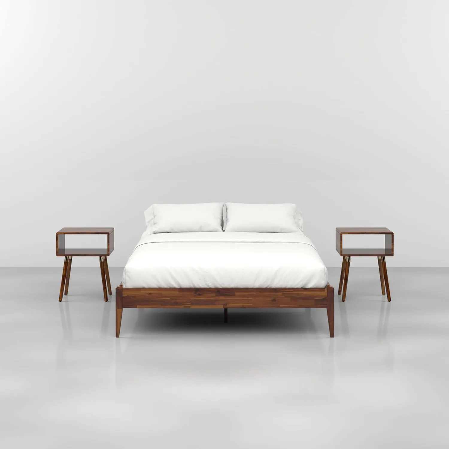 Bme Dinkee 15-Inch Solid Wood Queen Platform Bed Frame - Japanese Joinery, Minimalist Style - Wood Slats, Easy Assembly, No Box Spring Needed - Chocolate
