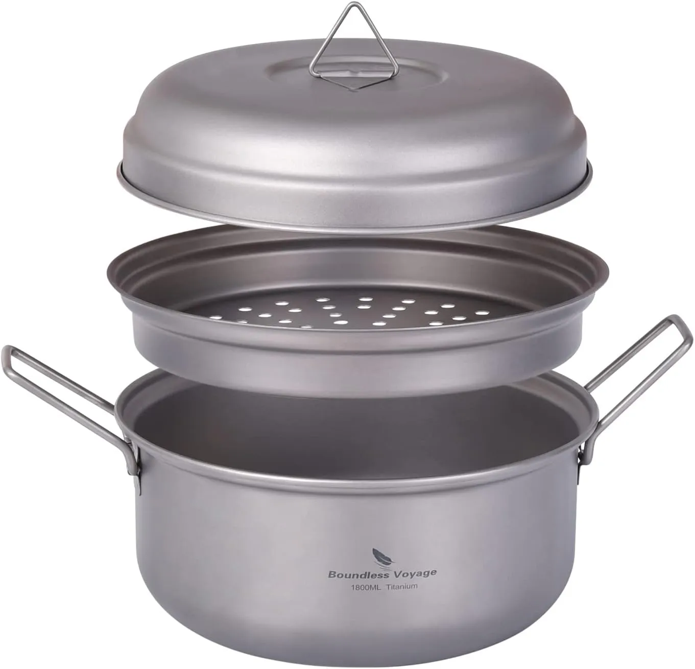 Boundless Voyage Multifunctional Titanium Steamer Pot with Frying Pan and Vented Lid Outdoor Camping Backpacking Kitchen