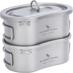 Boundless Voyage Titanium Canteen Mess Kit with Lid and Folding Handle Ultralight Portable Bowl Pot Cup Mug for Outdoor Camping Hiking Backpacking