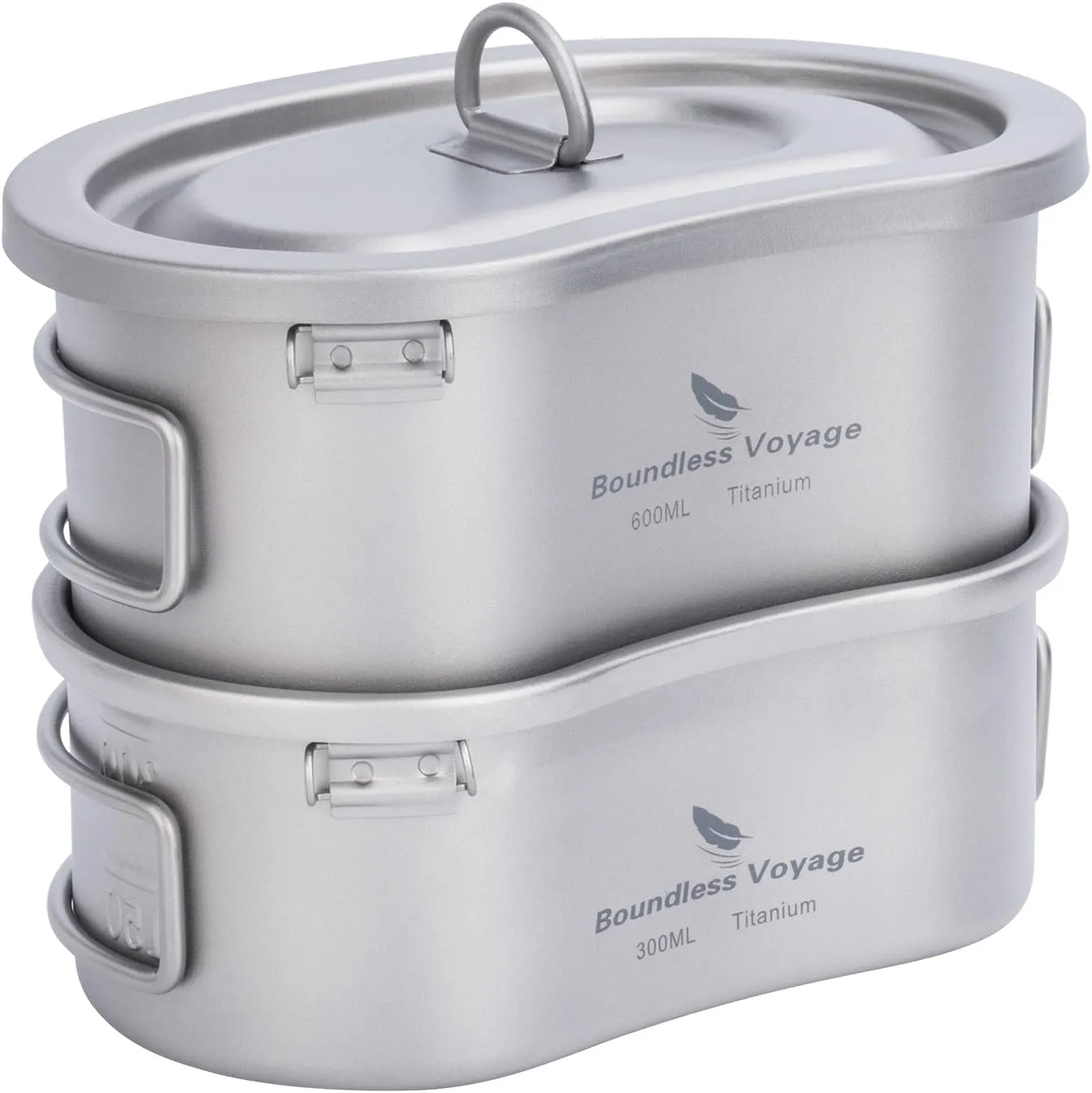 Boundless Voyage Titanium Canteen Mess Kit with Lid and Folding Handle Ultralight Portable Bowl Pot Cup Mug for Outdoor Camping Hiking Backpacking