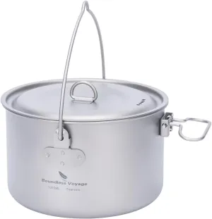 Boundless Voyage Titanium Hanging Pot for Outdoor Camping Backpacking Hiking Ultralight Portable Cooking Pot Camp Kitchen Cookware 1300ML/1950ML/2900ML