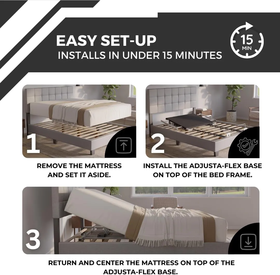 Boyd Sleep Twin Adjusta Flex Power Adjustable Base Frame, Quiet Powerful Motor, Wireless Remote W/Head Incline, Recline, Mattress Compatible, Steel Frame, Effortless Assembly-Zero Clearance
