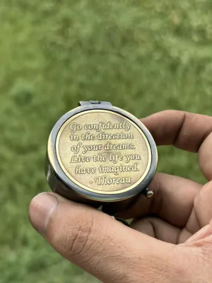 Brass Antique Pocket Compass, Thoreau's Quote Go Confidently in The Direction of Your Dreams/Working Compass, Wedding Gift, Engraved Compass, Groomsmen Gift, Baptism Compass