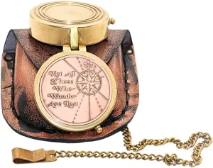 Brass Compass 'Not All Those Who Wander are Lost' Personalized Compass with Leather Case - Inspirational Compass for Wanderer Traveler Graduation Gift Birthday Gift Travel Gift