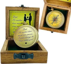 Brass Compass with Wooden Box, Push-Open Lid, Portable Navigation Tool, Brown by Replica