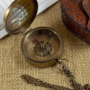 Brass Pocket Magnetic 2" Compass with Chain Nautical Boat Decor Antique Steampunk Style Engraved Gifts Directional Pirate Hiking Travel Camping Compass