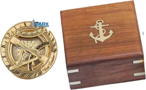 Brass Pocket Sundial Compass for Navigation for Outdoor Activities Camping Hiking 3 inch (IFUG)