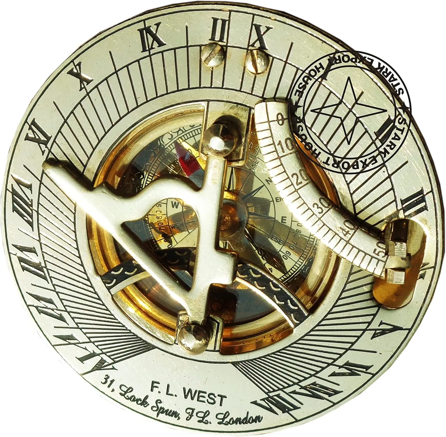 Brass Pocket Sundial Compass for Navigation Outdoor Activities Camping Hiking 3 inch (KFOWA)