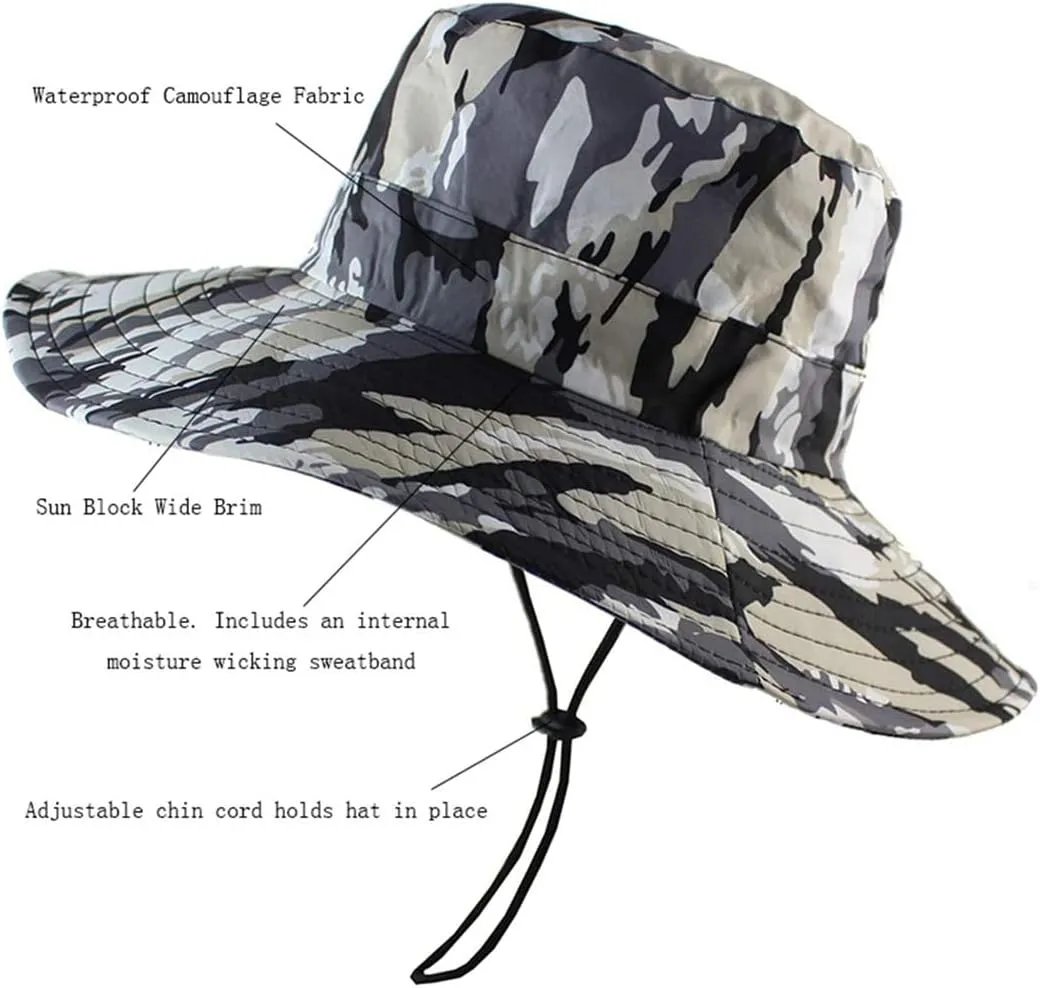 Breathable Men Summer Sun Hat Adjustable Sun Protection Bucket Cap UV-Proof Wide Brim Fishing Hiking Hat