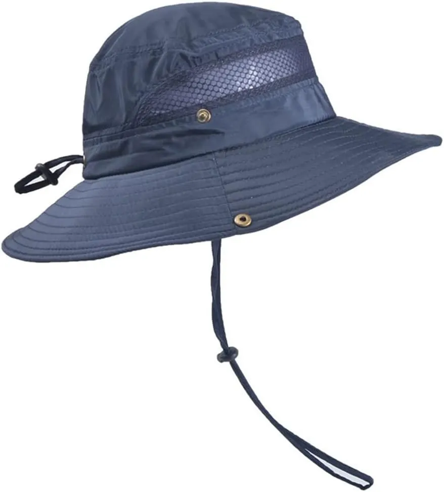 Breathable Mesh Bucket Beach Panama Hat Summer Sun Hat Adjustable Camping Hiking Wide Brim Boonie Cap
