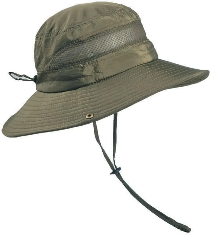 Breathable Mesh Bucket Beach Panama Hat Summer Sun Hat Adjustable Camping Hiking Wide Brim Boonie Cap