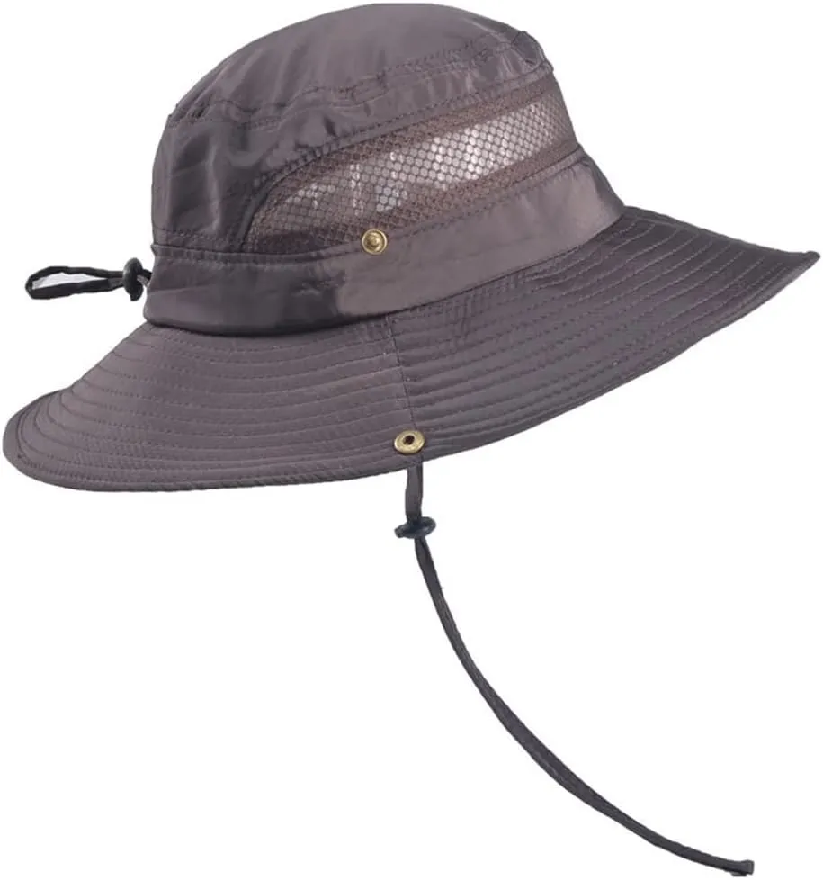 Breathable Mesh Bucket Beach Panama Hat Summer Sun Hat Adjustable Camping Hiking Wide Brim Boonie Cap