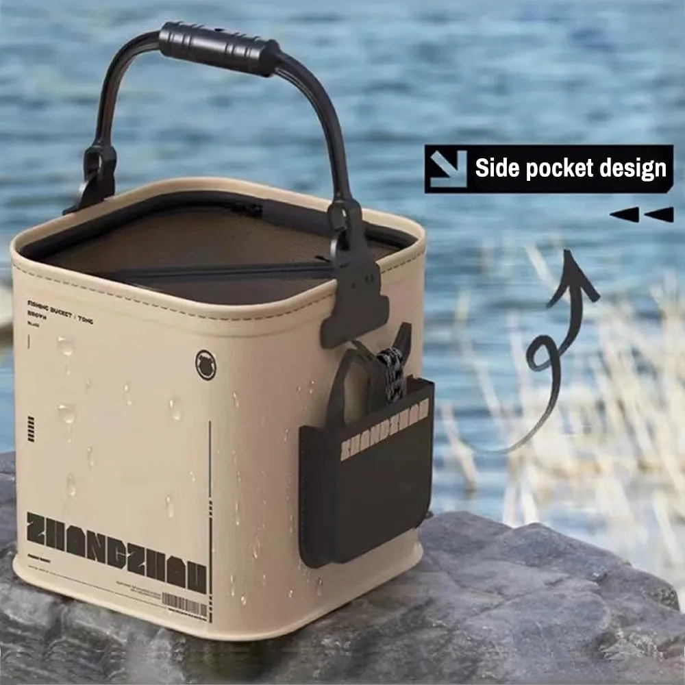 Bucket 8L Collapsible Fishing Bucket Portable Fish Bucket Multifunctional EVA Water Containers with Mesh Lid, Handle and Rope for Outdoor Camping Hiking Fishing Car Washing