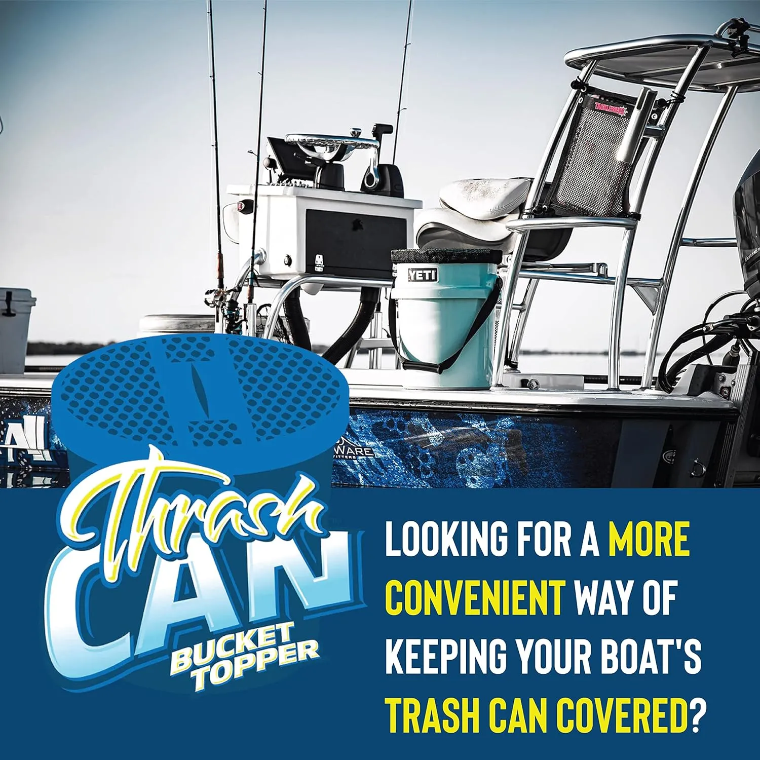 Bucket Cover - 5 Gallon Trash Can Cover Converter for Boat Buckets - Fishing & Boating Accessories - Black Mesh - 2 Pack