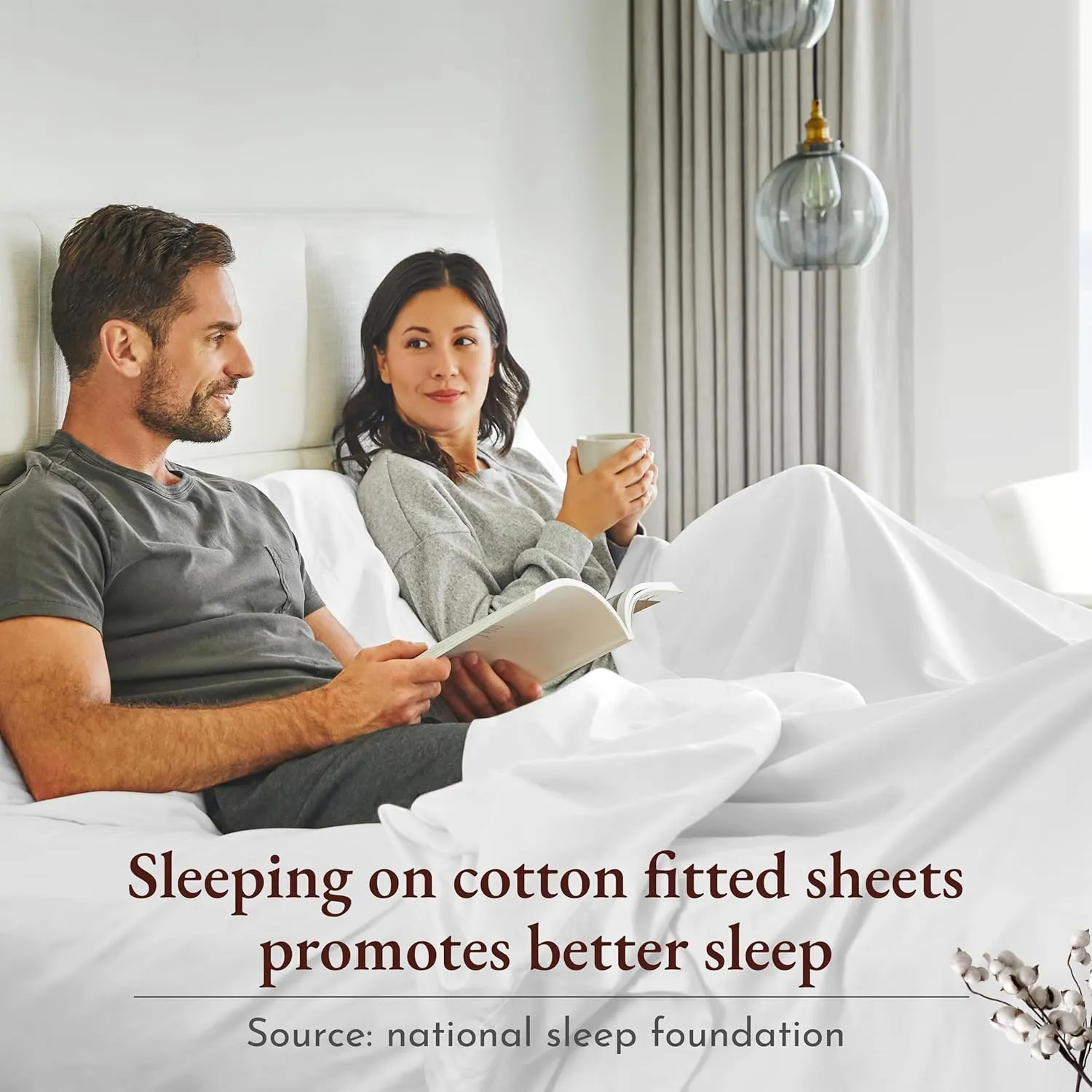 California Design Den 100% Organic Cotton Fitted Sheet Queen Size Only - Soft and Crisp Percale, Deep Pocket Queen Fitted Sheet, Lightweight and Snug-Fit, Cooling and Durable - Light Grey