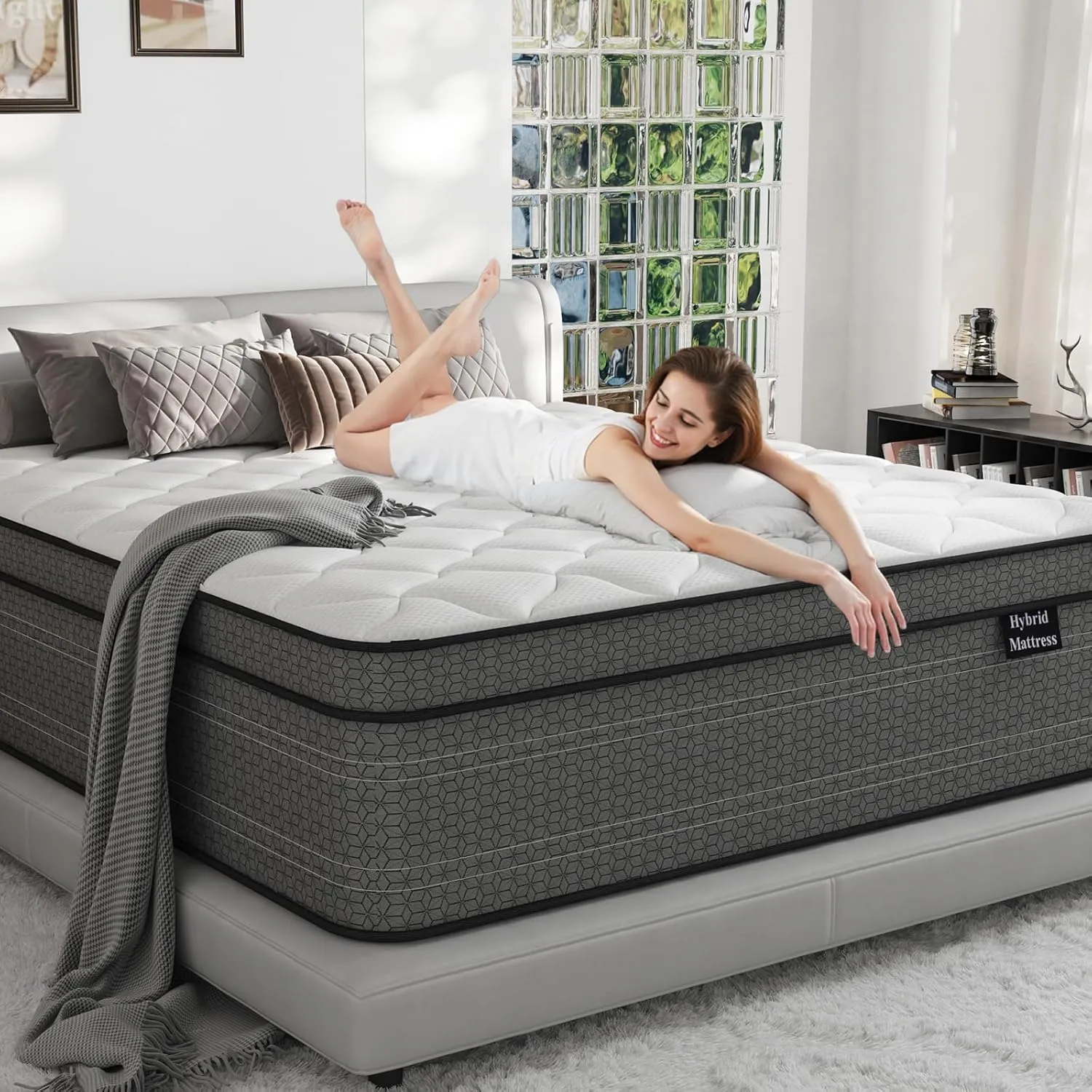 California King Mattress, 12 Inch Firm Hybrid Cal King Bed Mattress in a Box with Gel Memory Foam, Motion Isolation, Pressure Relief, Cooling Sleep