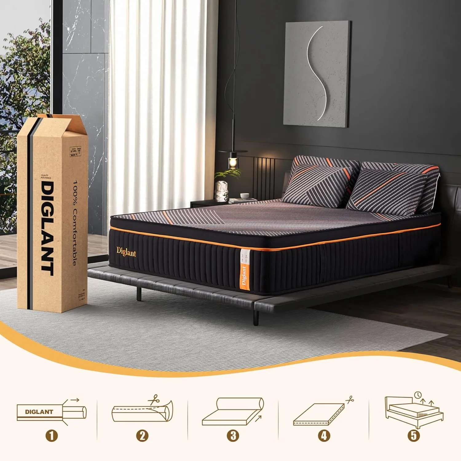 California King Mattress, 14 Inch Plush Hybrid Mattress, Soft Memory Foam with Supportive Zone Pocket Coils for Pain Relief, Cal King Size Edge Support, CertiPUR-US