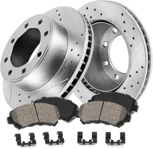 Callahan Brake Parts Front Brake Kit for 2011-2018 Dodge Ram 2500 3500, 2012 Ram 1500 8 Lug - Drilled & Slotted Disc Rotors with Ceramic Brakes Pads Replacement