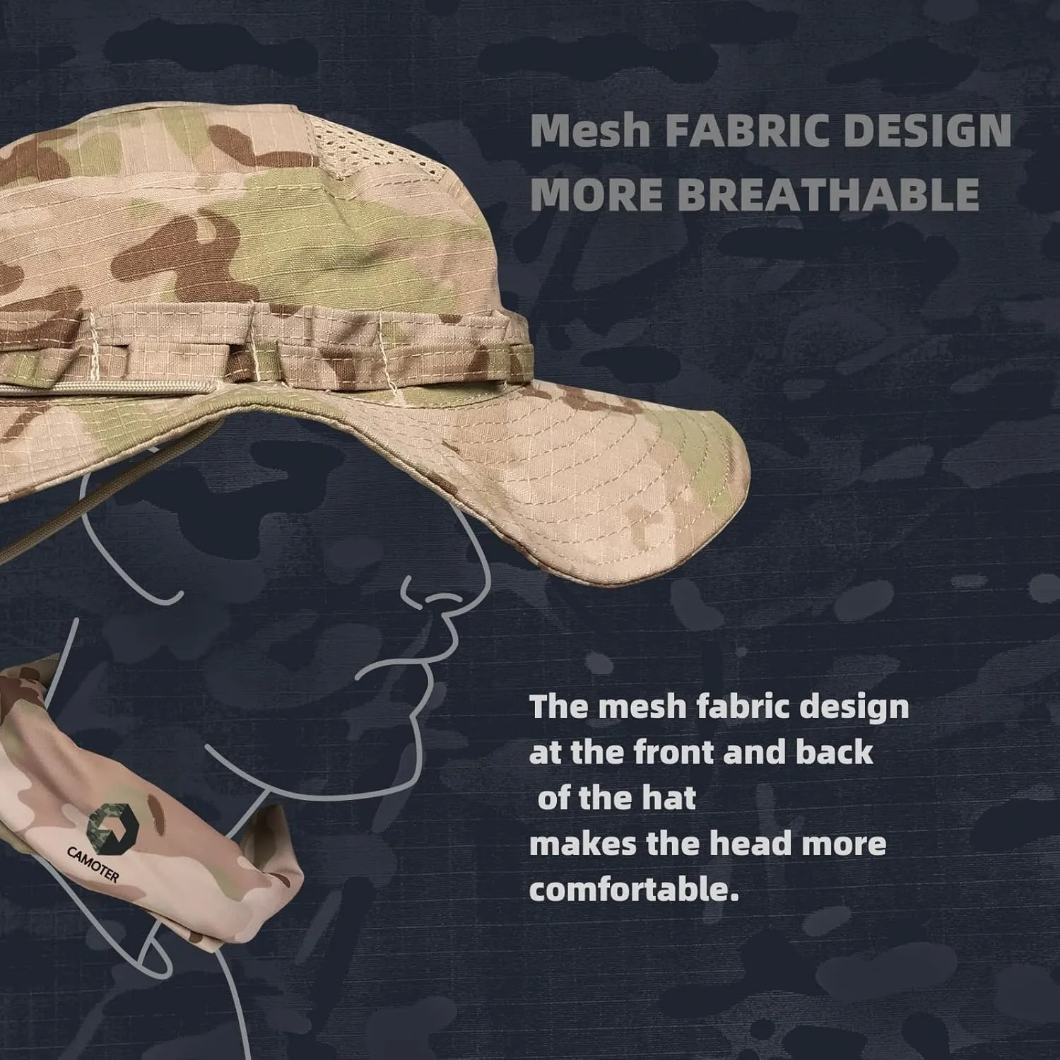 Camo Boonie Sun Hat with Face Mask UV Protection Fishing Hat Bucket Hat for Hunting Hiking Military Tactical Safari