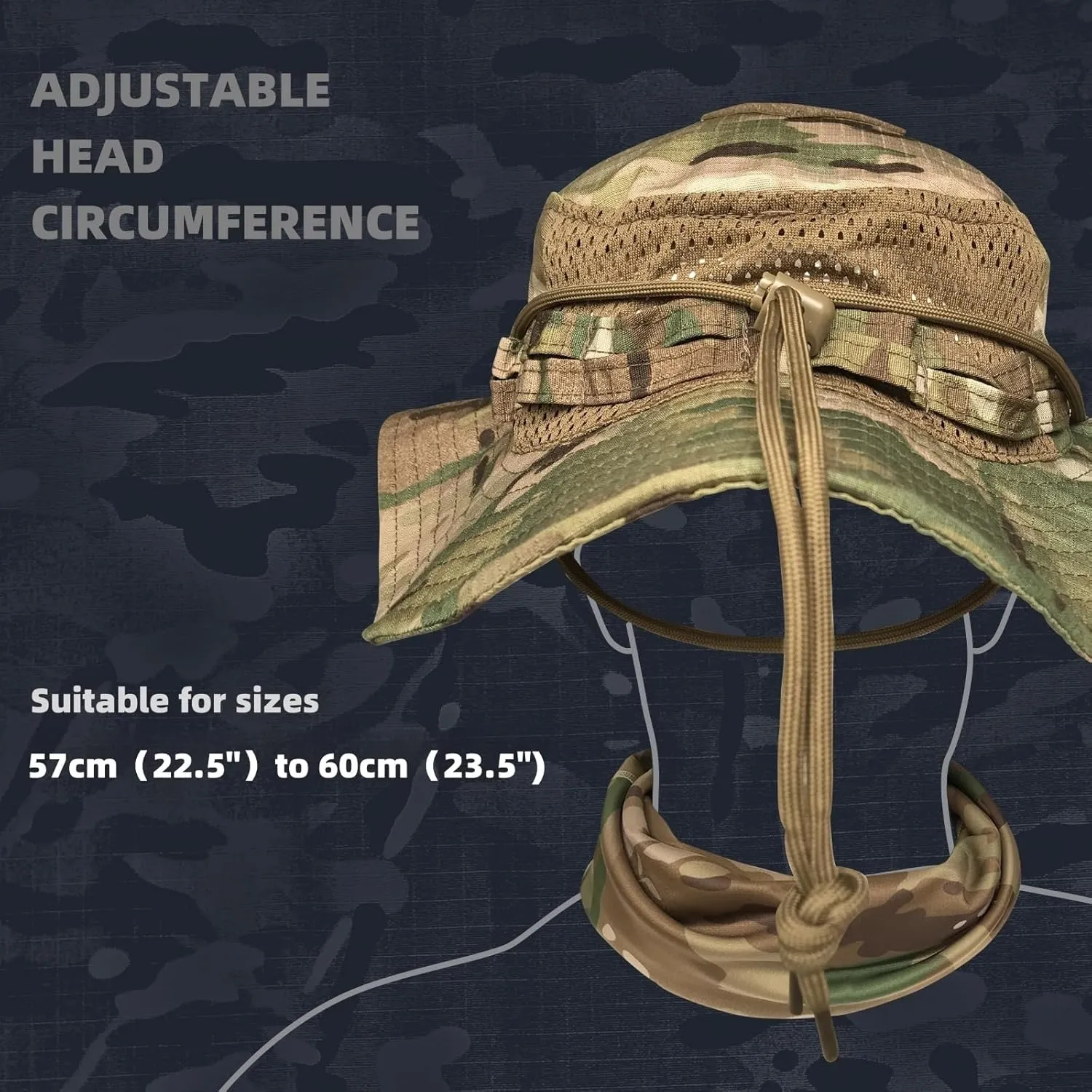 Camo Boonie Sun Hat with Face Mask UV Protection Fishing Hat Bucket Hat for Hunting Hiking Military Tactical Safari
