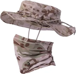 Camo Boonie Sun Hat with Face Mask UV Protection Fishing Hat Bucket Hat for Hunting Hiking Military Tactical Safari