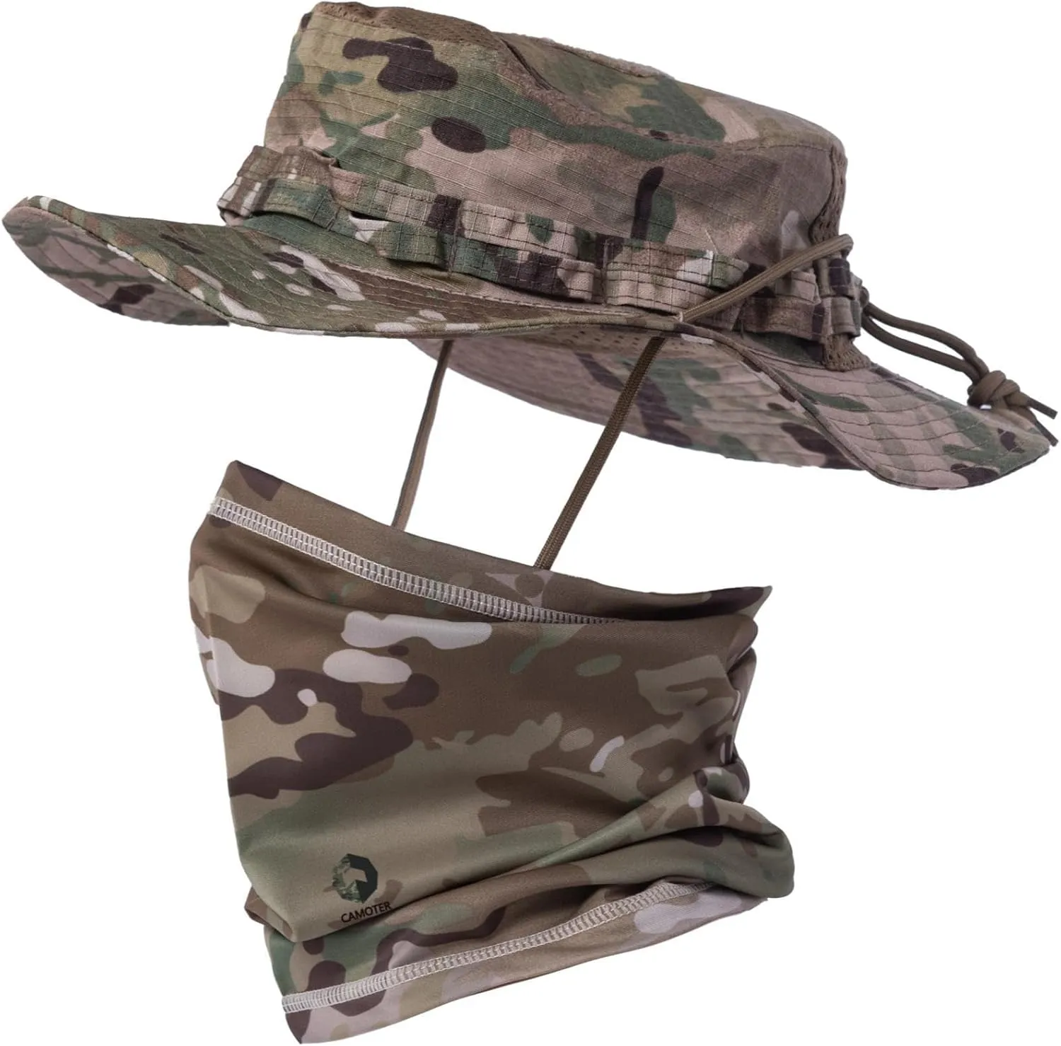 Camo Boonie Sun Hat with Face Mask UV Protection Fishing Hat Bucket Hat for Hunting Hiking Military Tactical Safari
